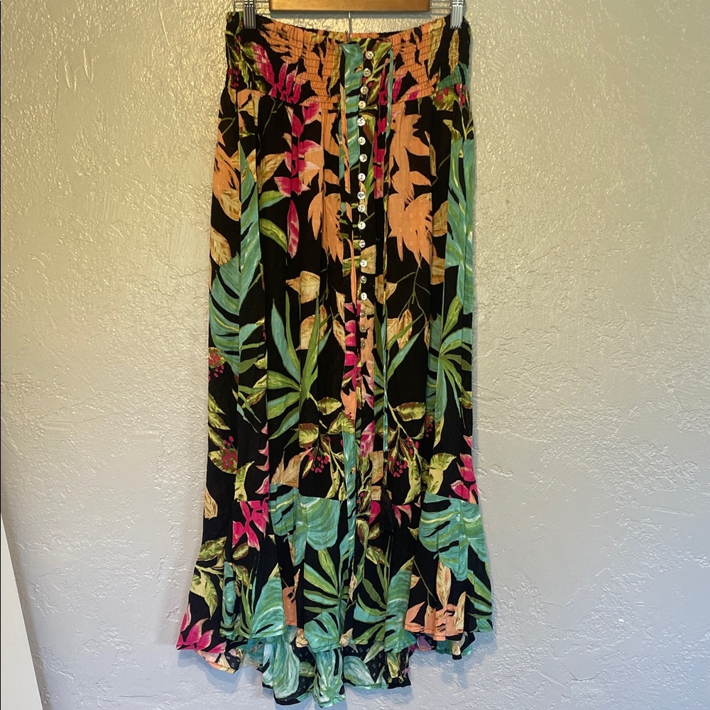 Tropical Leaf Print Maxi Skirt